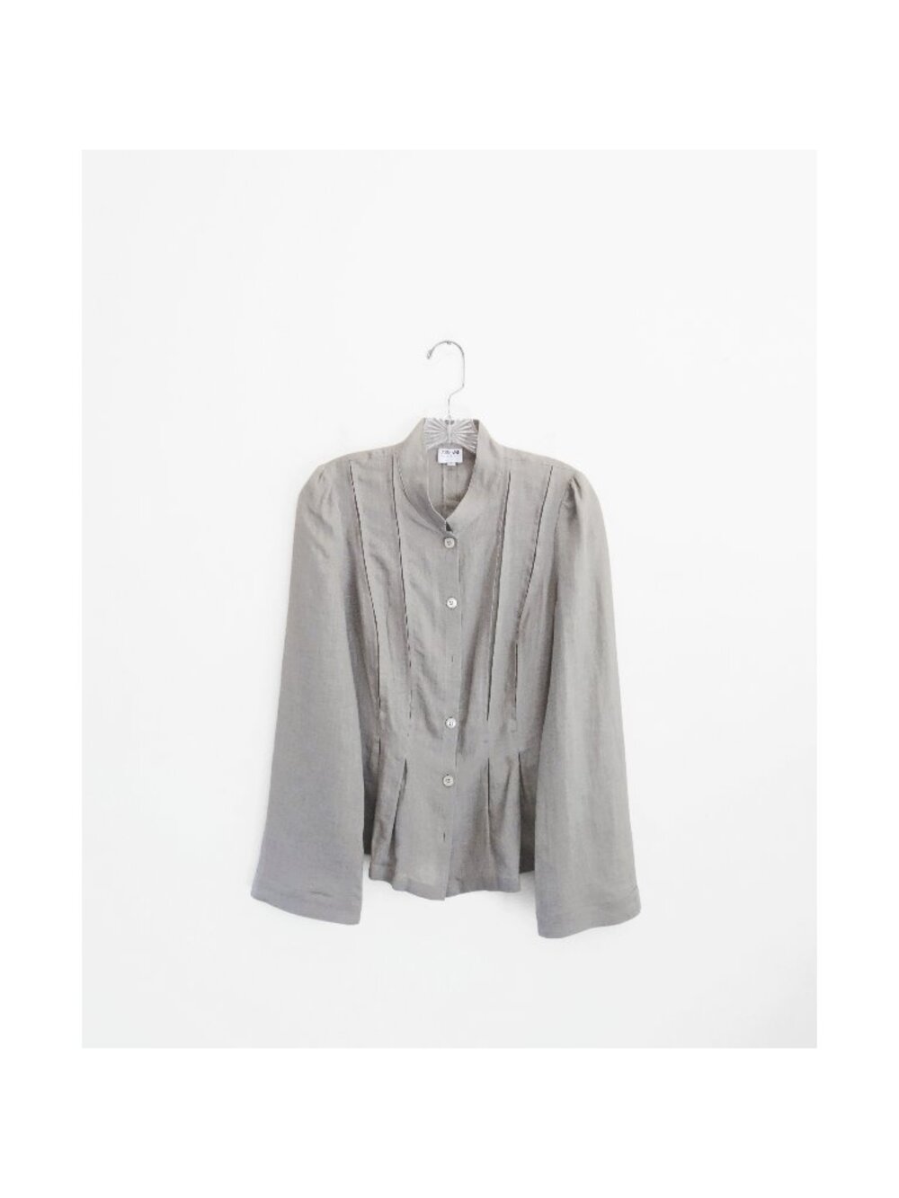 Vtg 00s Y2K Armani Collezioni Grey Linen Long Sleeve Button Down Shirt sz 8